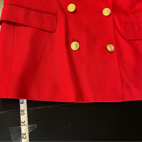 Vintage 90s Oversized Red Gold Button Long Blazer Double Breasted Sz 12 - Picture 13 of 14